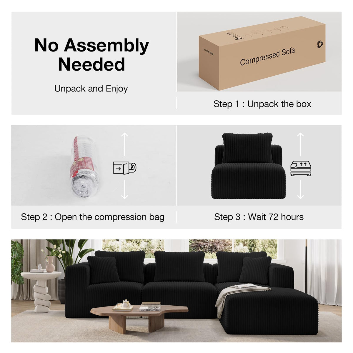 Novilla - Sofá Modular seccional, Moderno sofá seccional de Nube con Soporte Smarts Coil, sofá tapizado sin Huesos para Sala de Estar, Apartamentos, recámara, no Requiere Montaje (Otomana)