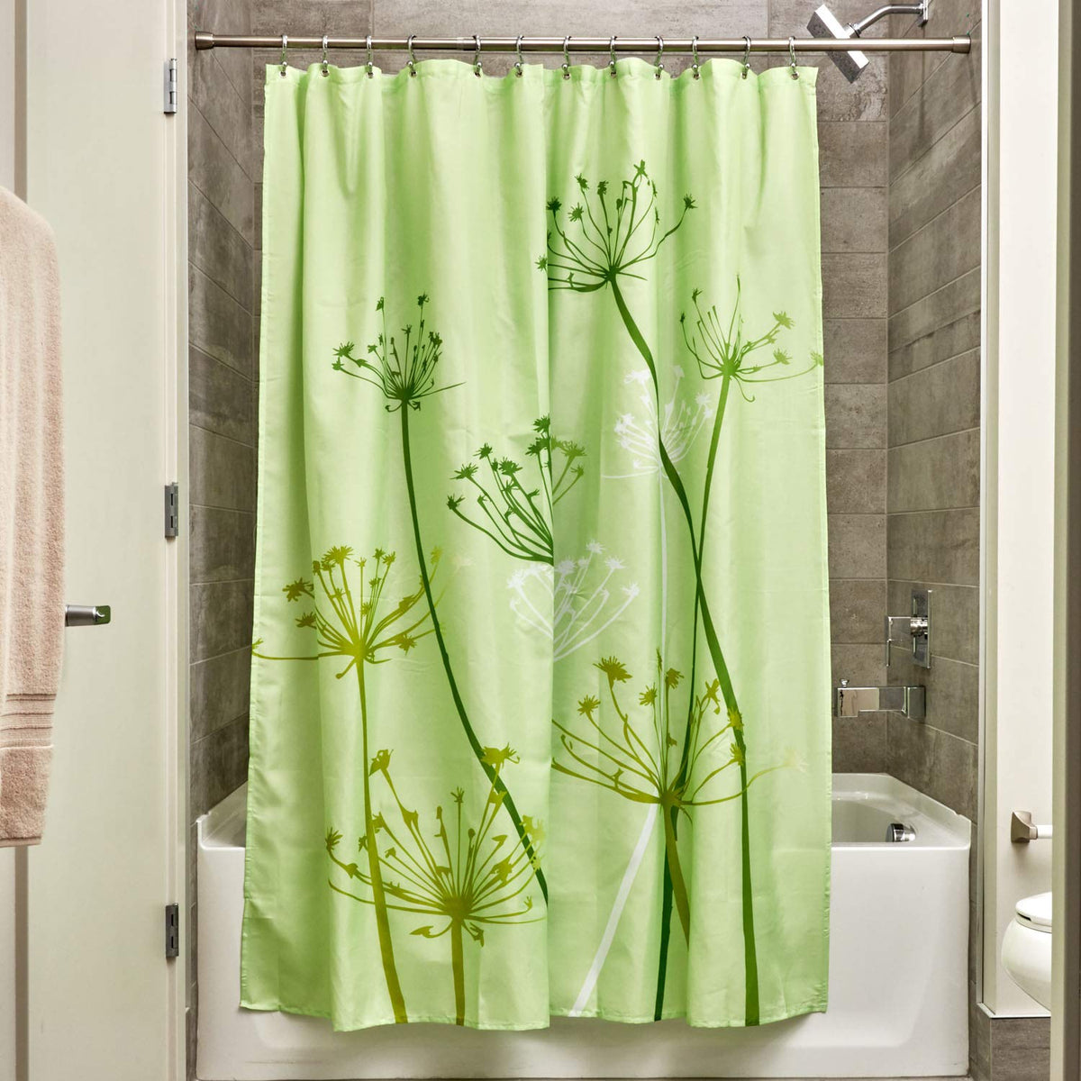 InterDesign Thistle Cortina de baño | Cortinas para baño Grandes de 183,0 cm x 183,0 cm | Cortina de Ducha de Tela Suave Lavable | con Estampado de Flores | Poliéster Verde - Verde - 182.9An x 182.9Al cm (1 Paneles)