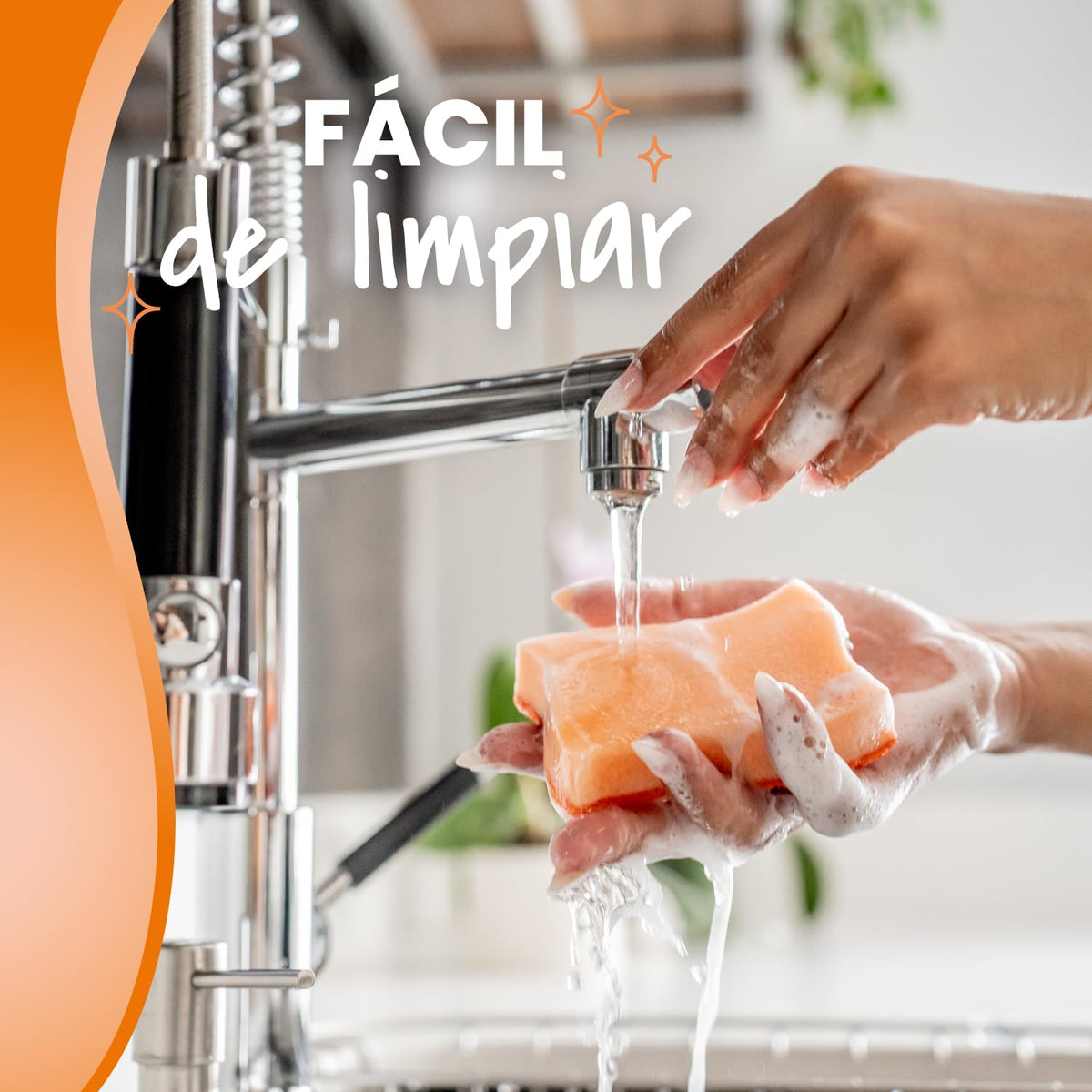 Command 3M Sujeta Esponja de Cocina + Scotch-Brite Fibra Esponja Cero Rayas Naranja Grande 1 pieza