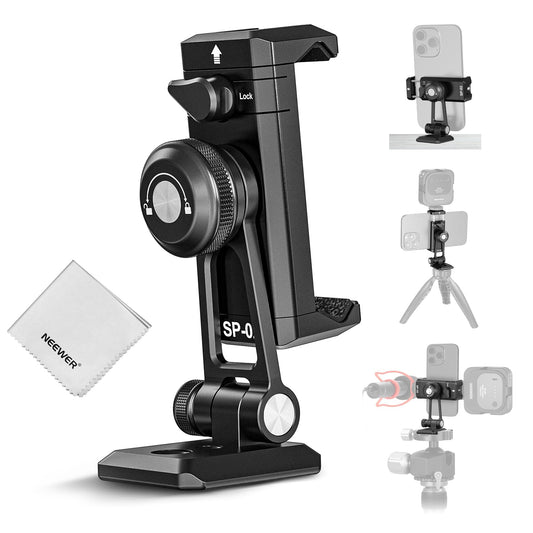 NEEWER SP-02 Típode Móvil Montaje Adaptador con Placa Liberación Rápida Arca Zapata Fría 360° Rotación 180° Tilt Paño Limpieza, Soporte Plegable Compatible con iPhone Android Samsung para Grabación