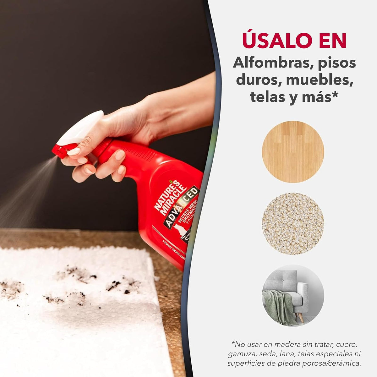 Nature's Miracle - Advanced removedor de Manchas y olores para Gato, Spray para Suciedad severa, fórmula enzimática, 32 oz