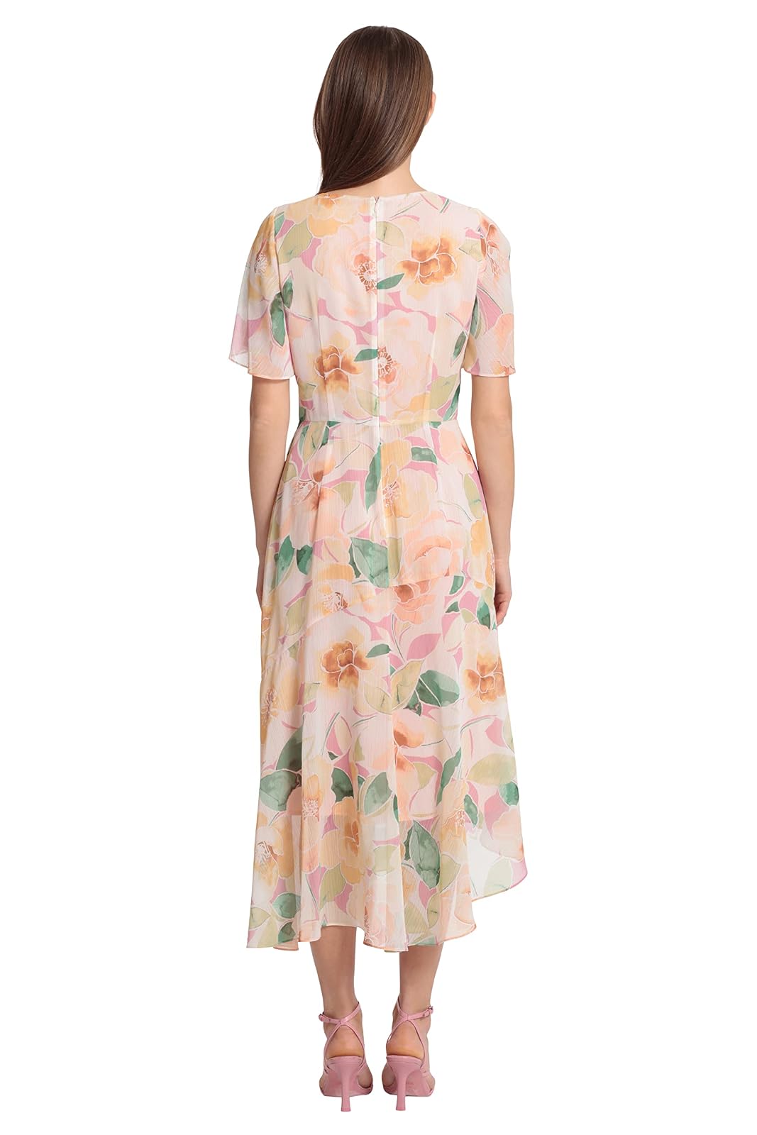 Maggy London - Vestido de Manga Corta con vuelos y Acampanados para Mujer con Dobladillo asimétrico