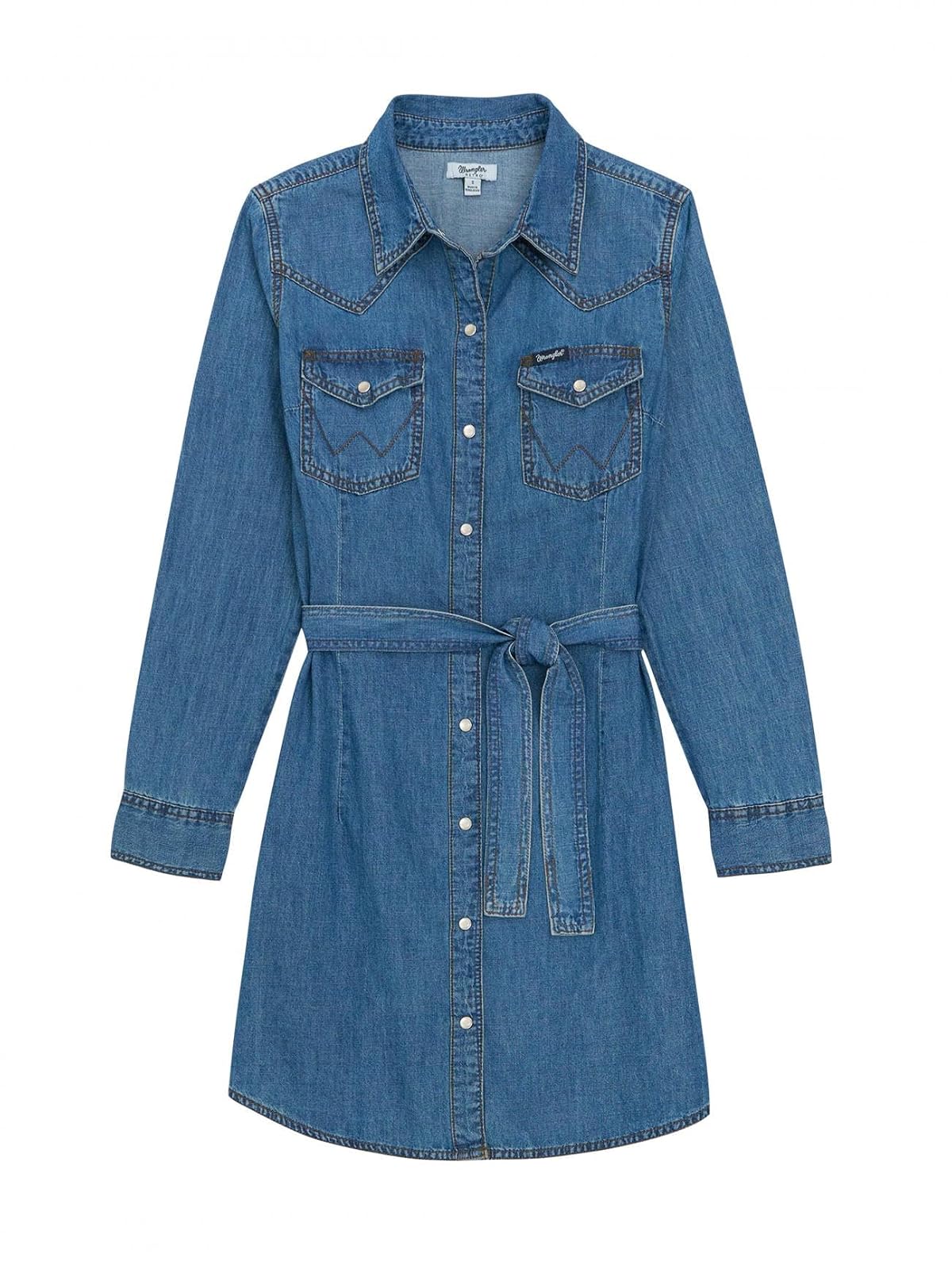 Wrangler Vestido Retro Long Sleeve Western de Algodón para Mujer