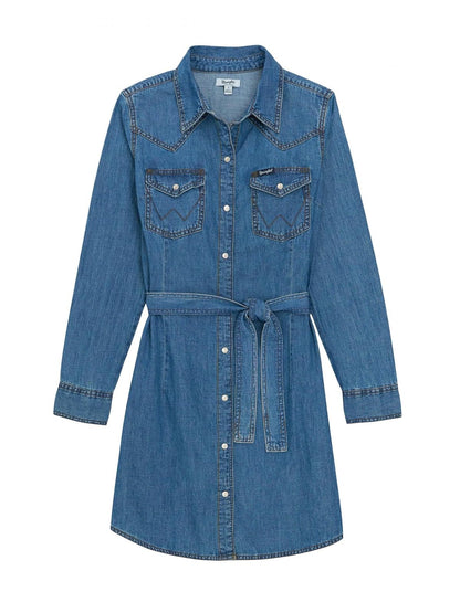 Wrangler Vestido Retro Long Sleeve Western de Algodón para Mujer
