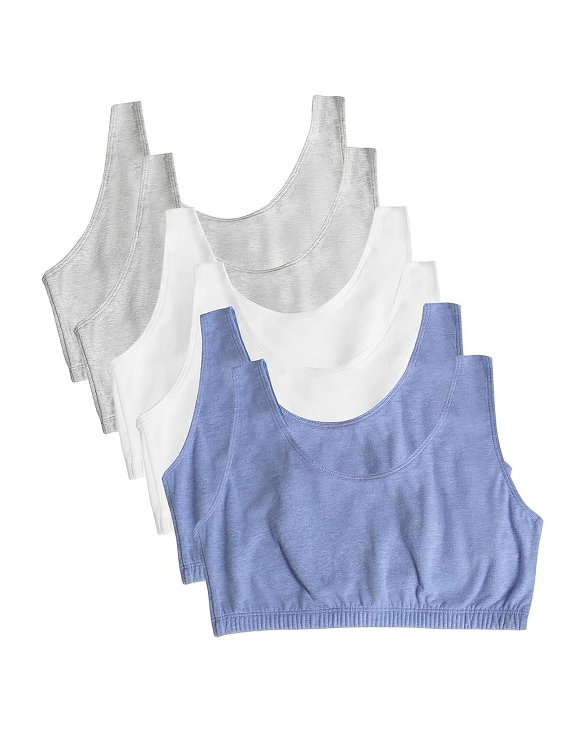 Fruit of the Loom Brasier Deportivo de Algodón para Mujer - Azul jaspeado, blanco, gris jaspeado, azul jaspeado, blanco, gris jaspeado, paquete de 6 - 36
