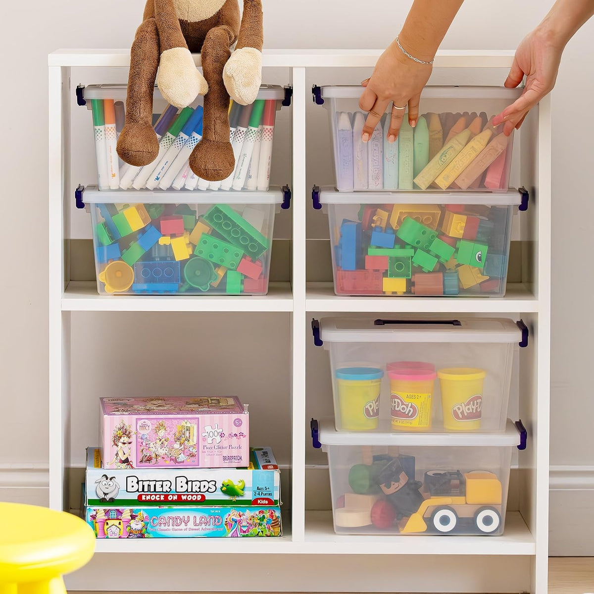 IRIS USA Contenedores con Tapa de 5 Qt, 6 Piezas, Transparentes | Caja con asa integrada, contenedores para manualidades, arte, oficina y broches entrelazables