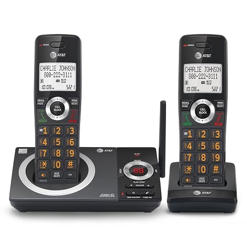 AT&T CL82219 Teléfono Inalámbrico DECT 6.0 | Negro, 2 auriculares, contestador, de llamadas, anunciador de ID, intercomunicador