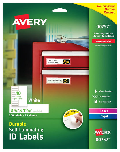 Avery Easy Align Etiquetas autolaminadas para identificación (100 unidades), Blanco, 1 1/32 x 3 1/2"