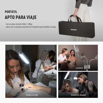 NEEWER Iluminación Fotografía Bicolor con Soporte para Celular, Compatible con 2.4G/PC/Mac y Control de 2 Cabezal Luz Video, Lámpara con Doble Brazo para Maquillaje, Pestañas, Cejas, Tatuajes, BH40B