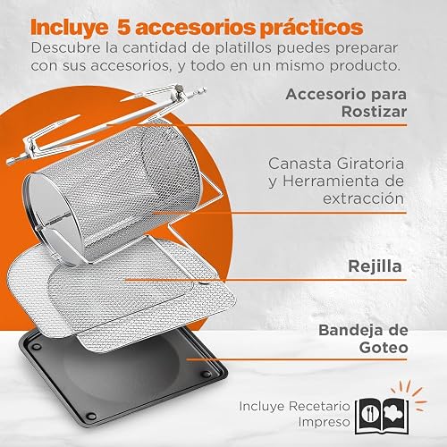 Hukën x MasterChef | Horno Freidora de Aire Multifuncional Premium 12 L | 10 Funciones | Panel Touch | Apagado Automático | Luz Interna | Acero Inoxidable | Accesorios y Recetario