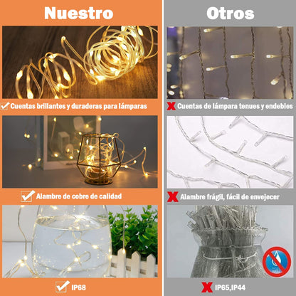 DOSYU Cortina de Luces LED Calido Blanco 3Mx3M 300LEDs, 8 Modos de lluminación, Lámparas Decorativas Impermeables para Interior y Exterior con Gancho, Luz Cadena para Navidad, Fiestas, Jardín, Boda