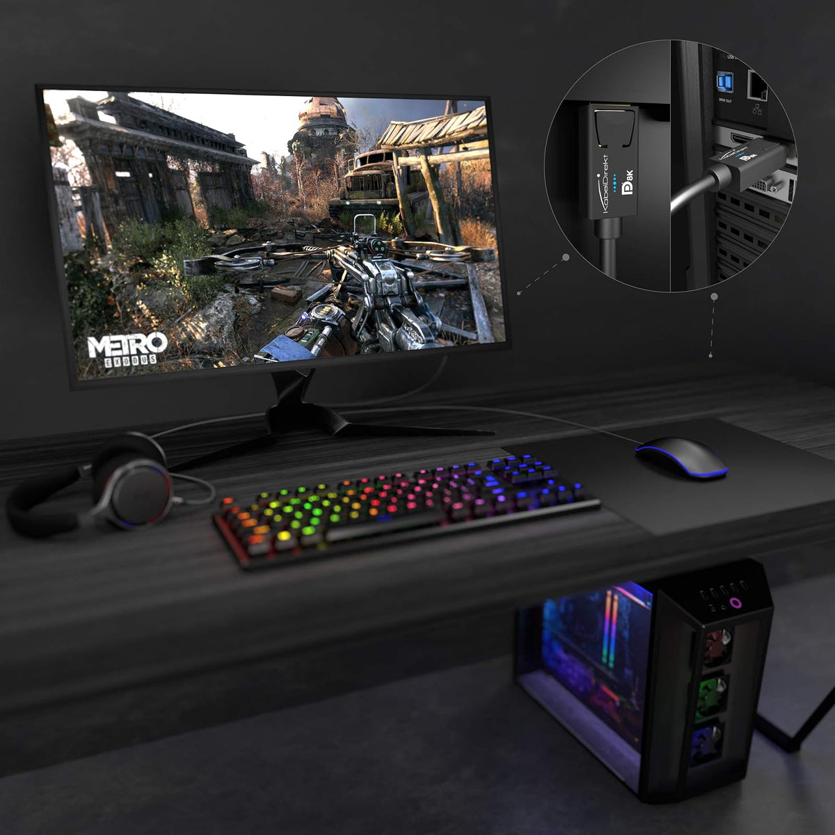KabelDirekt – Cable DisplayPort 8K – 6ft/2.0m | Para PC de gaming DP 1.4/portátiles/tarjetas gráficas/monitores con 8K@60Hz, 4K@120Hz y 144Hz/165Hz/240Hz