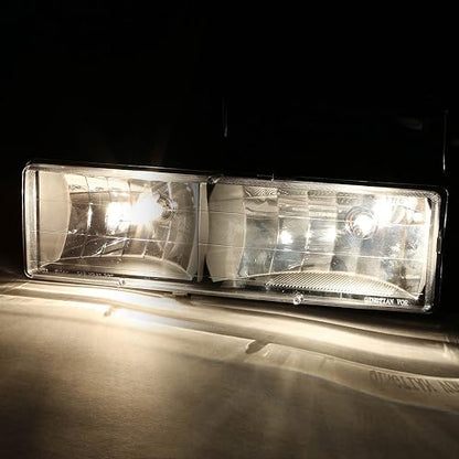 DNA MOTORING Conjunto de Faros Delanteros + Lámparas de Parachoques + Luces de Esquina Ámbar para Chevy C/K Suburban 94-99