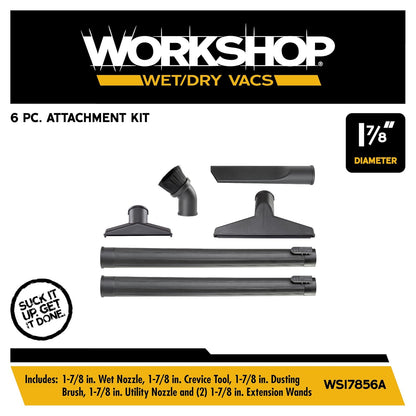 WORKSHOP WS17856A - Kit de fijación de bloqueo para aspiradoras húmedas y secas (6 piezas) para aspiradoras húmedas y secas, se adapta a la mayoría de varitas y mangueras de extensión de 1-7/8