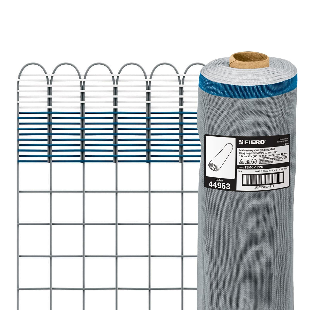 Fiero Malla Mosquitera Plástica Rollo 30 m - 1.70 m - Gris