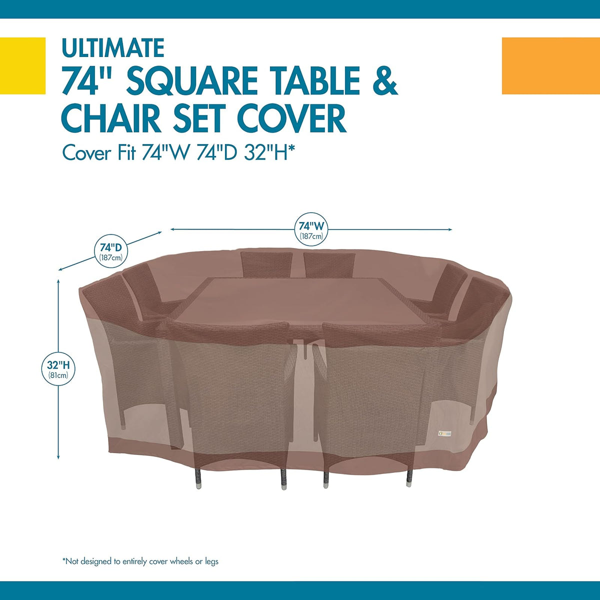 Duck Covers Ultimate - Mesa Cuadrada Impermeable de 74 Pulgadas con Funda para sillas, Cubierta de Mesa para Exteriores