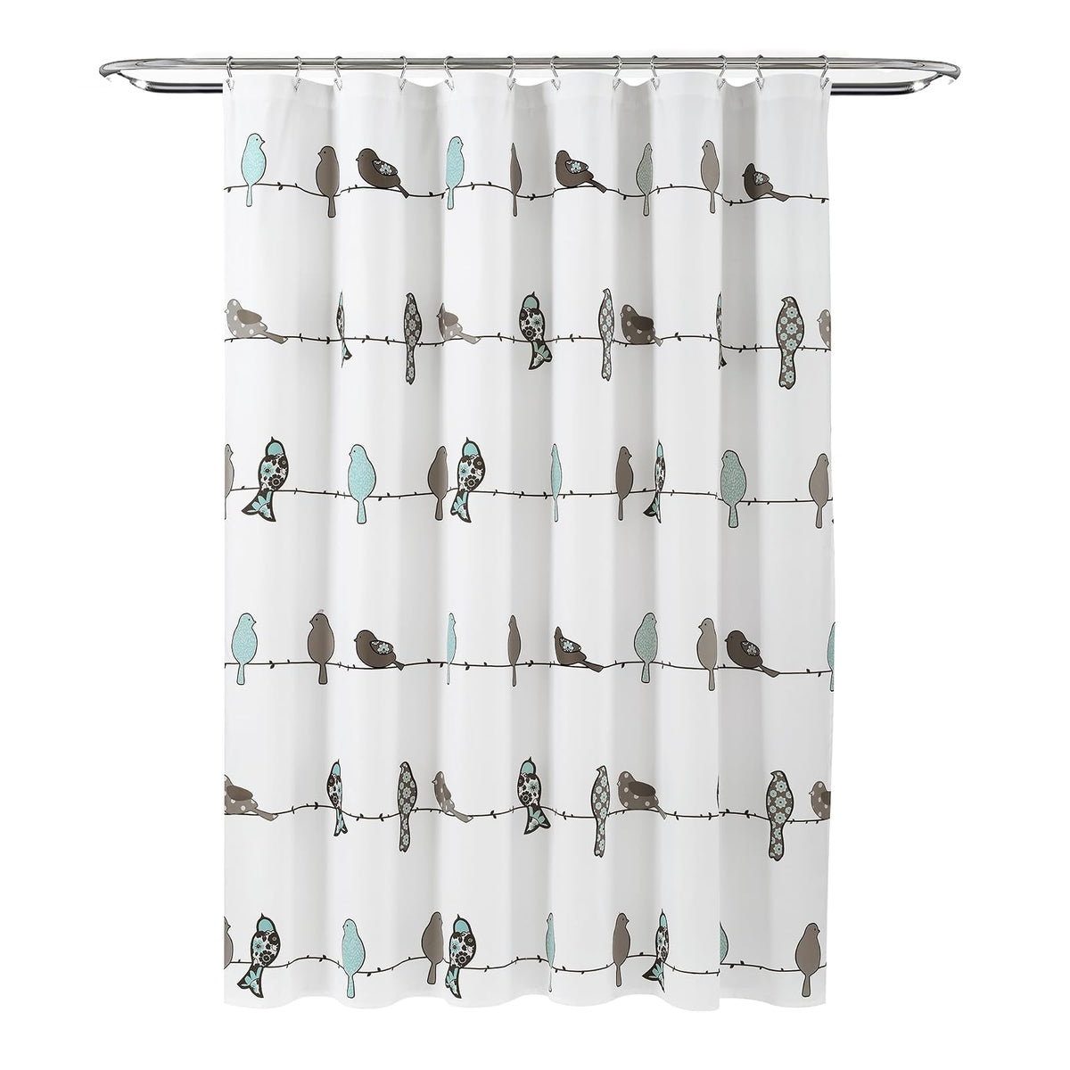 Lush Decor Rowley Birds - Cortina de Ducha de 72 Pulgadas de Ancho x 72 Pulgadas de Largo, Azul y Gris, diseño Floral Colorido de pájaros, Cortina de Ducha de pájaros caprichosa y juguetona -