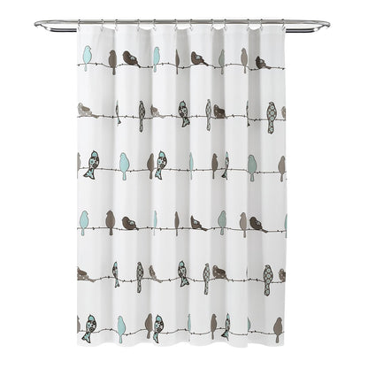 Lush Decor Rowley Birds - Cortina de Ducha de 72 Pulgadas de Ancho x 72 Pulgadas de Largo, Azul y Gris, diseño Floral Colorido de pájaros, Cortina de Ducha de pájaros caprichosa y juguetona -
