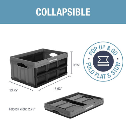 CleverMade - Contenedores plegables de almacenamiento – Paquete de 3 unidades de piedra 32L – Contenedores apilables de gran capacidad – Cajas plegables – Ahorro de espacio para el hogar
