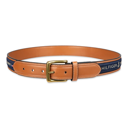 Tommy Hilfiger - Cinturón casual con incrustaciones de tela para hombre con hebilla clásica de arnés, marino, 40