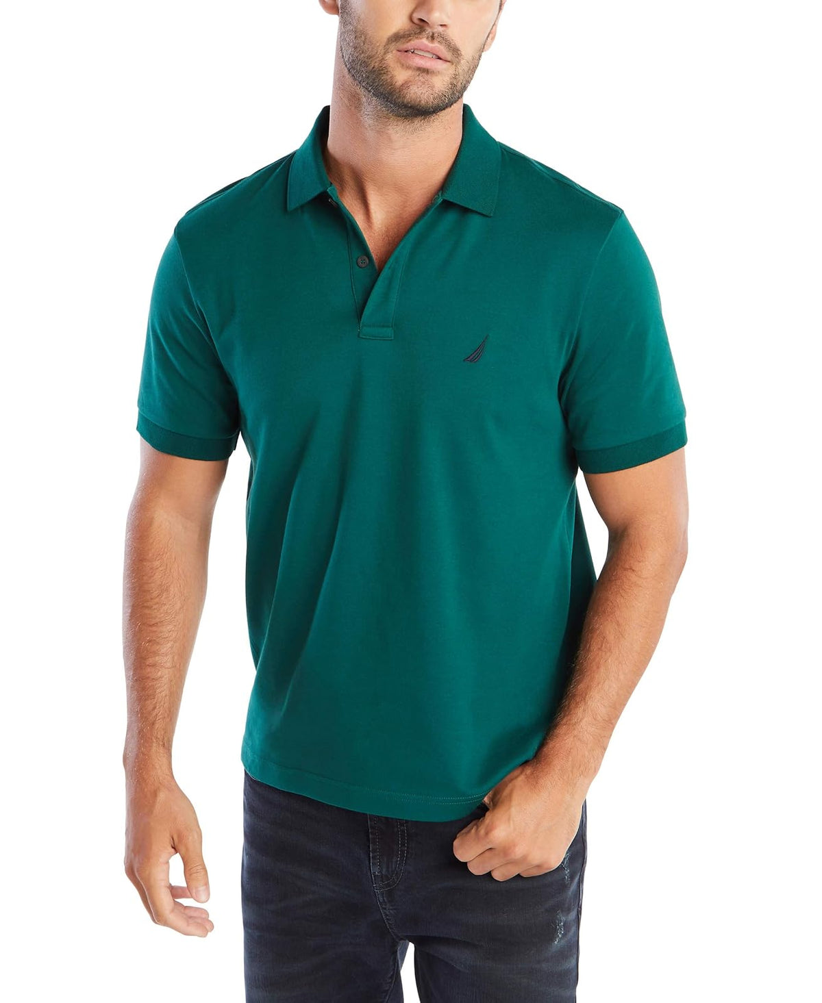 Nautica Polo de Piqué Manga Corta para Hombre - M - Verde (tidal green solid)