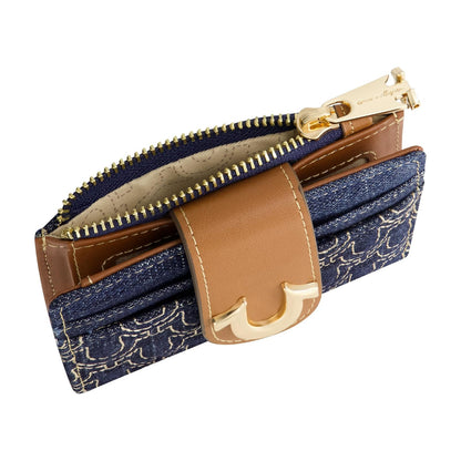 True Religion - Mini portafolios para mujer, con logotipo de herradura, pequeño y compacto, de mezclilla oscuro, talla única, Mezclilla oscura