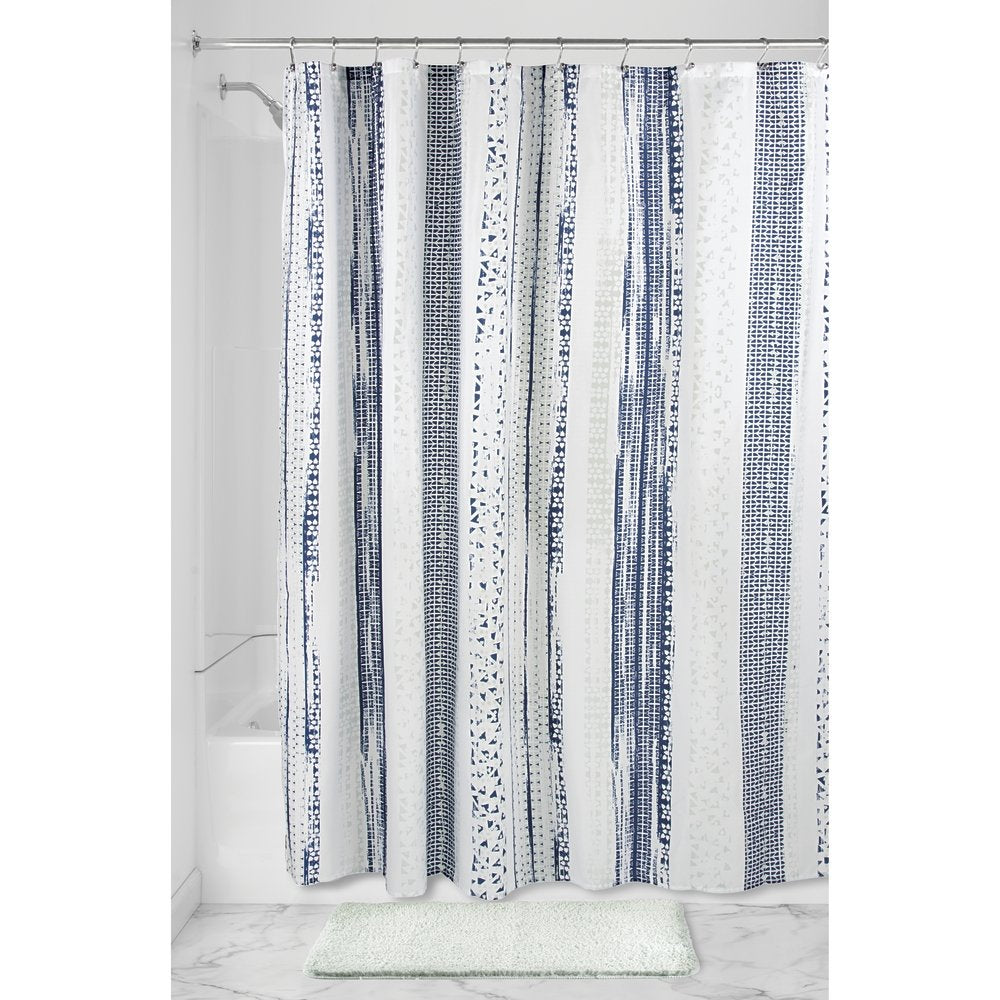 InterDesign 60820 Geometric Multicolor Stripe Fabric Shower Curtain, Navy/Slate Blue, 72 x 72