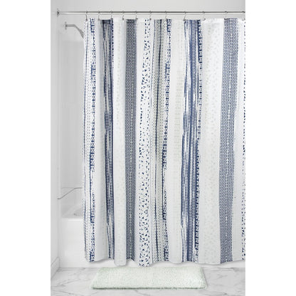 InterDesign 60820 Geometric Multicolor Stripe Fabric Shower Curtain, Navy/Slate Blue, 72 x 72