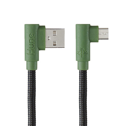 Hune Cable Micro USB Sustentable Carga Rápida y Datos 90° - Bosque