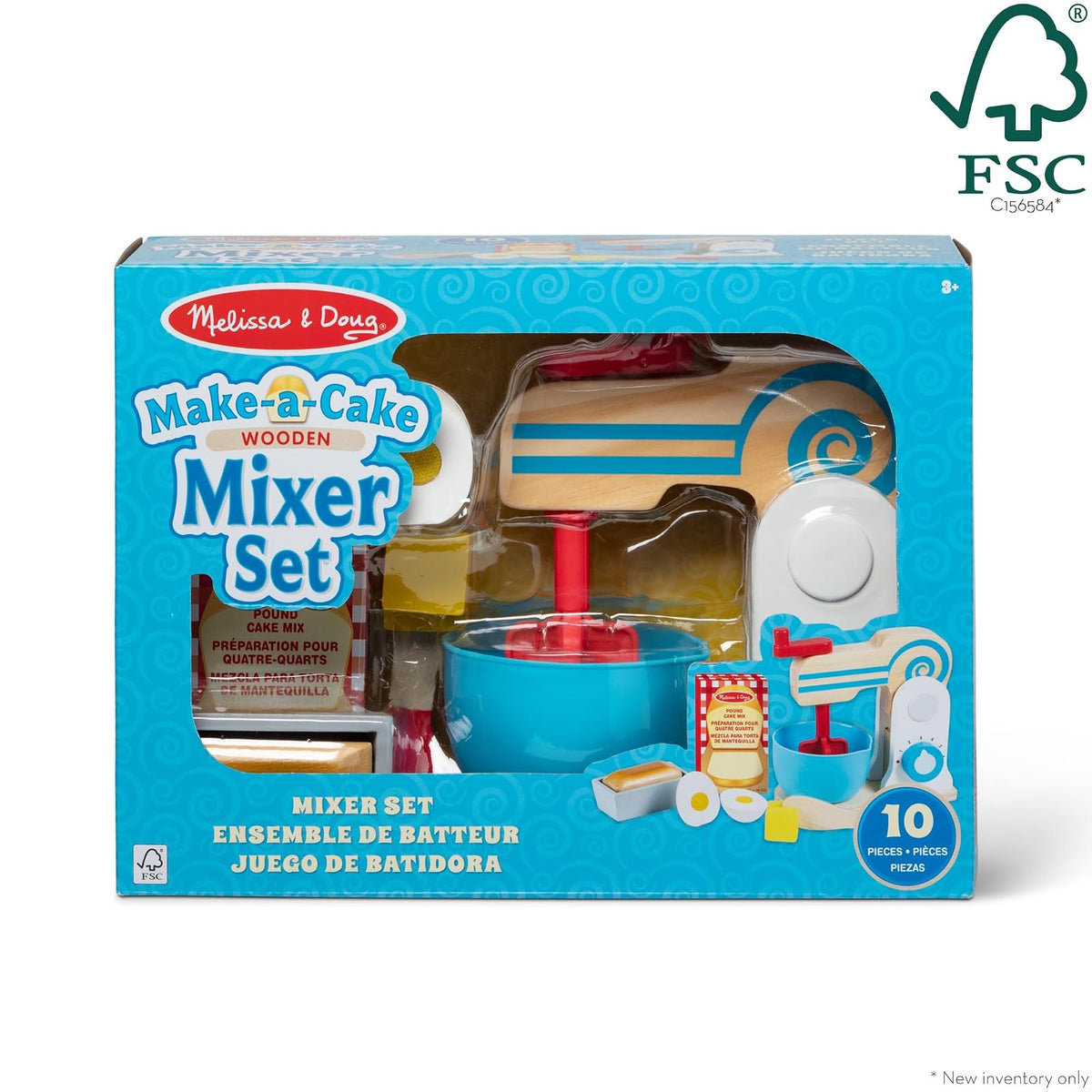 Melissa & Doug Set de Batidora de Madera para Preparar un Pastel (11 piezas) - Comida y Accesorios de Cocina de Juguete