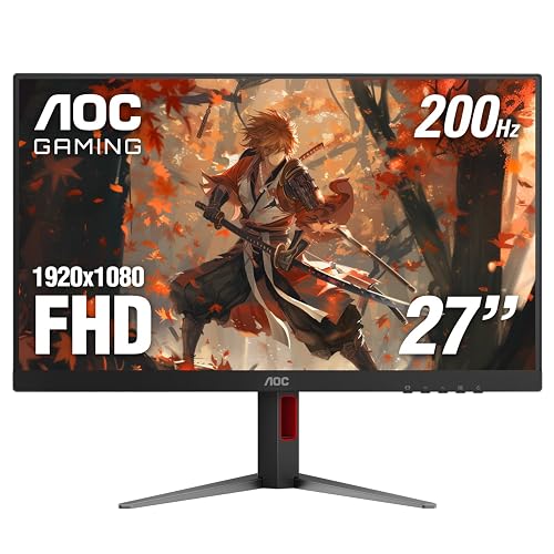 AOC Monitor Gaming de 27 Pulgadas, 27G4H, FHD, Panel IPS, 200 Hz, 0.3 ms MPRT, sincronización adaptativa, Luz Azul Baja, Anti Parpadeo, HDR, HDMI 2.0, Display Port, Altura Ajustable + Pivot.