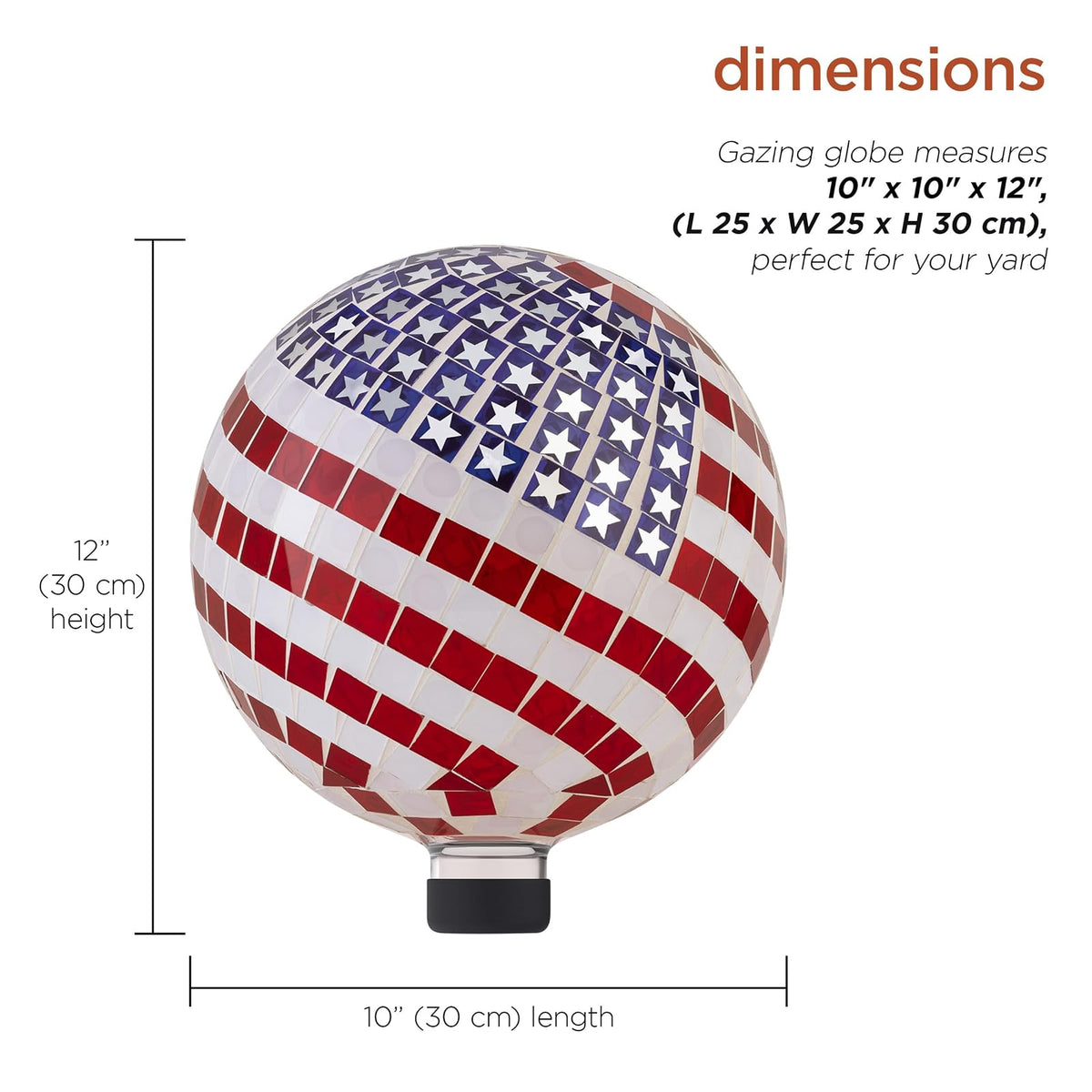 Alpine Corporation Globo de Vidrio con Mosaico de 10" de Diámetro para Interior/Exterior, Decoración de Jardín con Diseño Patriótico