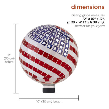 Alpine Corporation Globo de Vidrio con Mosaico de 10" de Diámetro para Interior/Exterior, Decoración de Jardín con Diseño Patriótico
