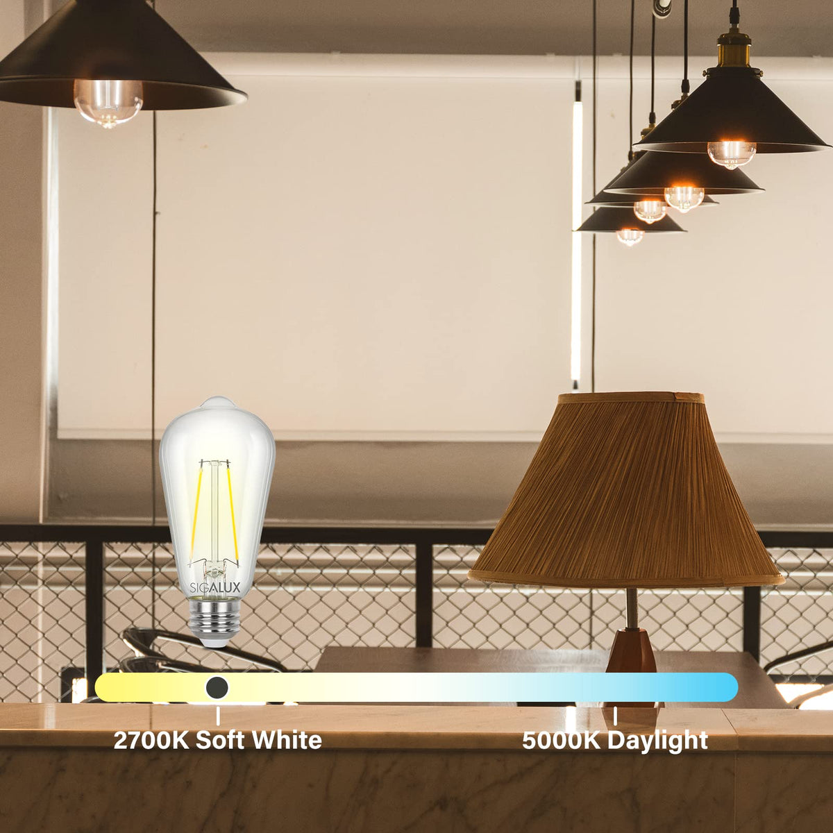 Sigalux - Bombillas Edison E26, filamento ST58, transparente, no regulable, clásico, equivalente a 40 W, 400 lm, blanco suave, 2700 K, 15, 000 horas, paquete de 4