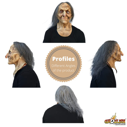 Hagatha, Máscara de Bruja Vieja Vidente de Miedo, Disfraz de Hechicera Viejita Aniciana Ideal para Halloween y Fiestas de Disfraces