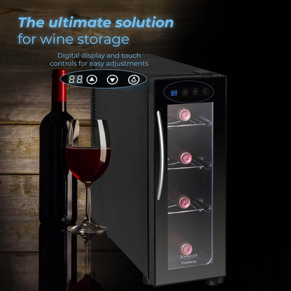 Koblenz Cava Enfriadora de Vinos de 4 Botellas de 750 ml, Temperatura de Una Zona, Cava de Vinos Termoeléctrica con Pantalla Digital y Controles Táctiles de Temperatura, Negro (EVFK-04)