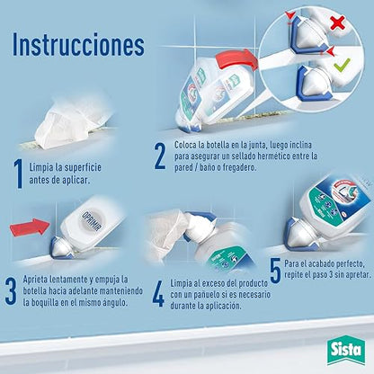 Sista RE-NEW, sellador de juntas para cocina y baño, silicona blanca para renovación de juntas, silicona para baños resistente al agua, renovador antihongos, 1x80ml