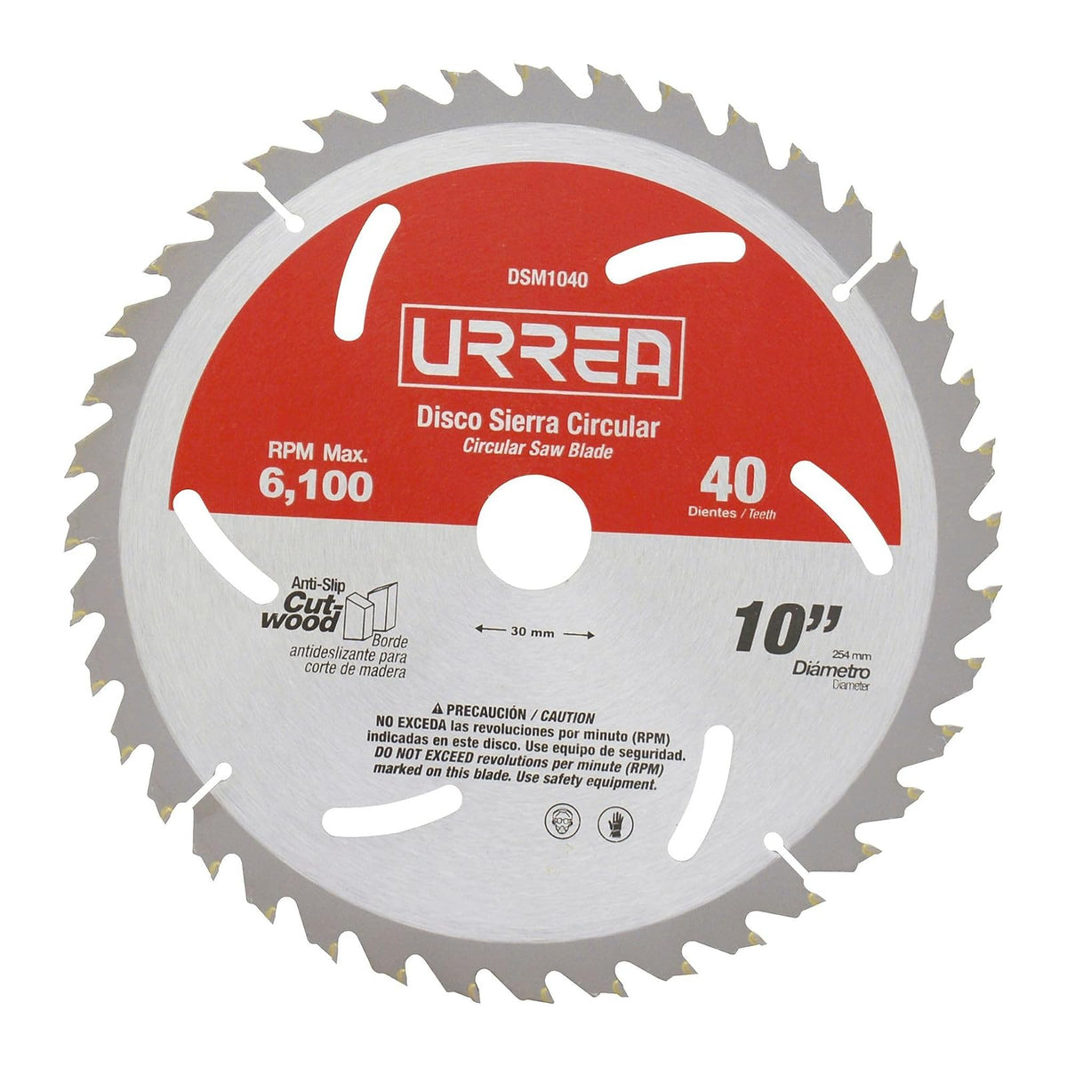 Urrea DSM1040 Disco para sierra circular para corte de madera 40 dientes, 10" - 10" X 40 dientes