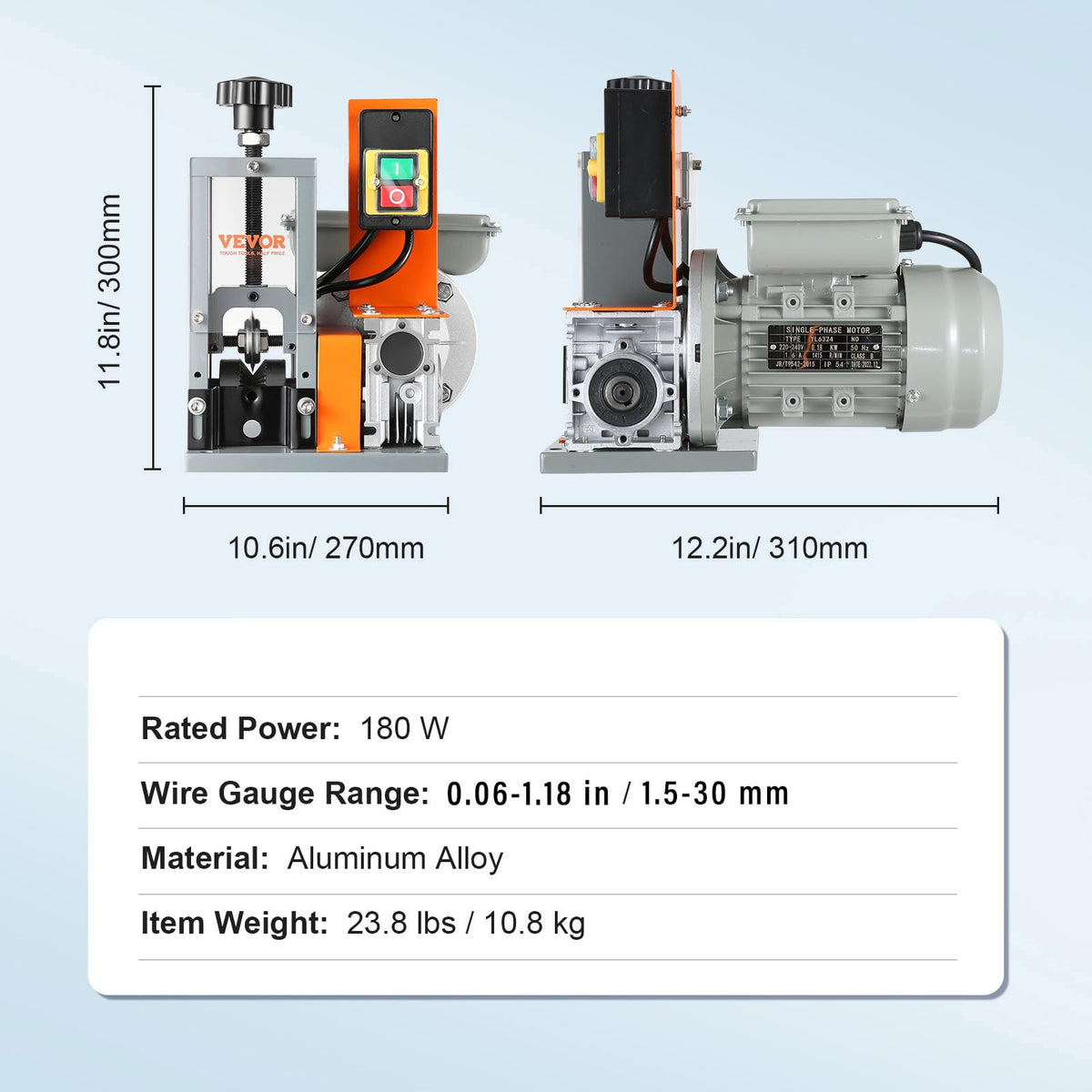 VEVOR - Máquina peladora de cables eléctrica, pelacables automática, 180 W, 60 pies/min con referencia de profundidad visible