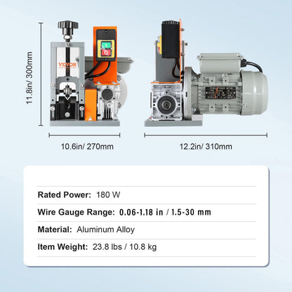 VEVOR - Máquina peladora de cables eléctrica, pelacables automática, 180 W, 60 pies/min con referencia de profundidad visible