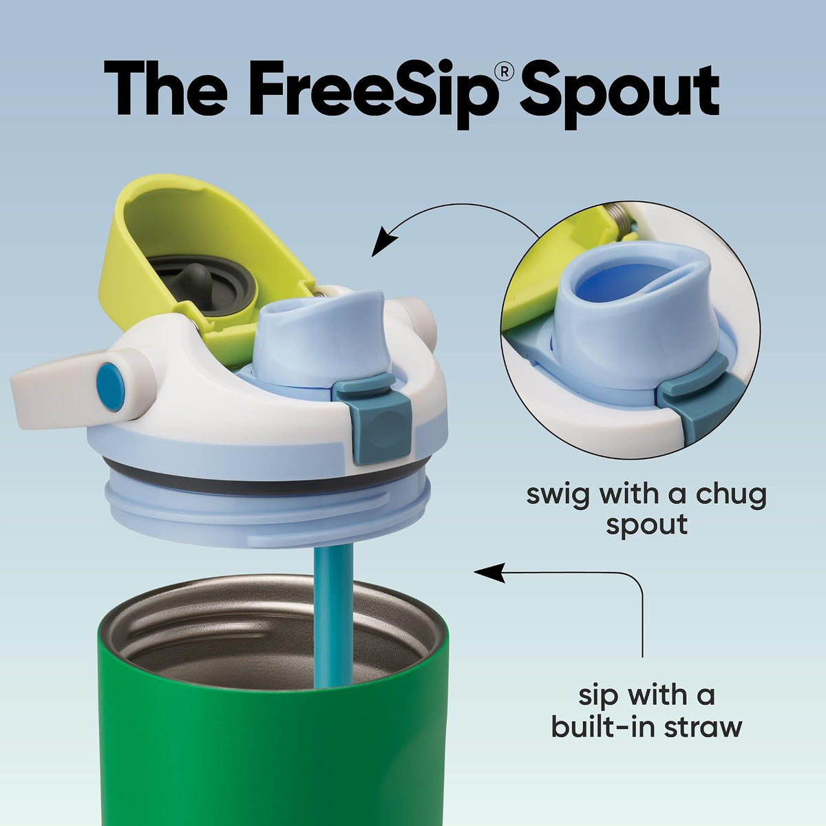 Owala FreeSip Sway Botella de agua aislada de acero inoxidable con boquilla bidireccional, popote integrado y asa tipo cubo, 30 oz, libre de BPA, a prueba de fugas, Putt verde