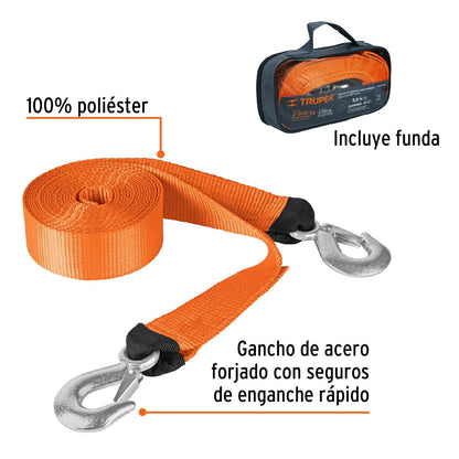 Truper CREM-2X58C, Correa para remolque con ganchos, 2" x 5.8m