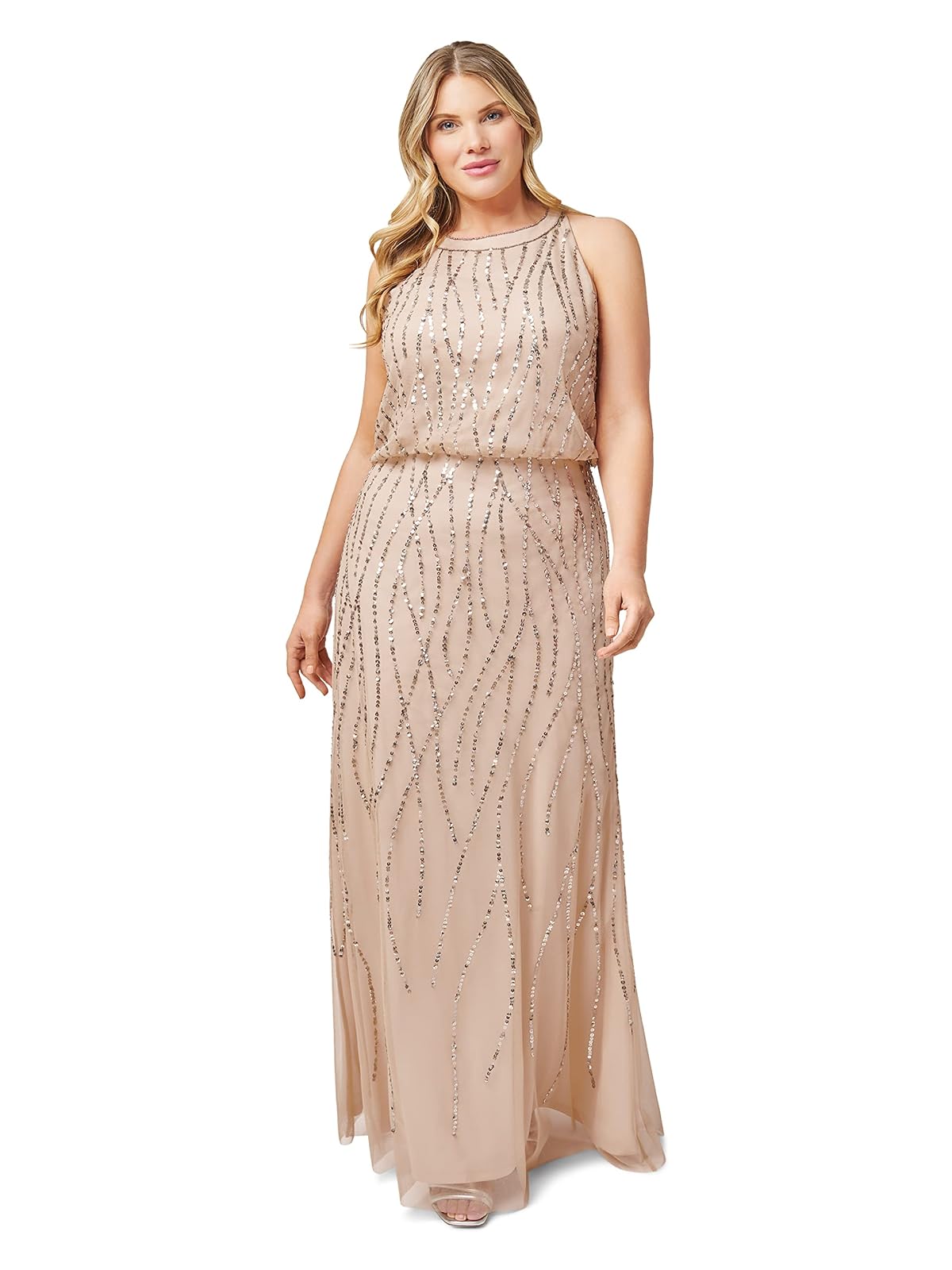 Adrianna Papell Vestido Sirena Halter Art Deco para Mujer - Color piel (nude) - 12