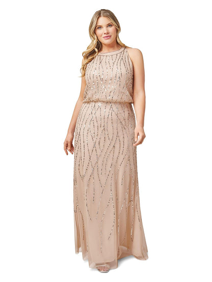 Adrianna Papell Vestido Sirena Halter Art Deco para Mujer - Color piel (nude) - 12