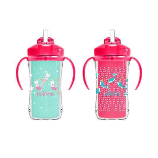 Dr. Brown's Milestones - Taza de paja aislada, color rosa, 2 unidades