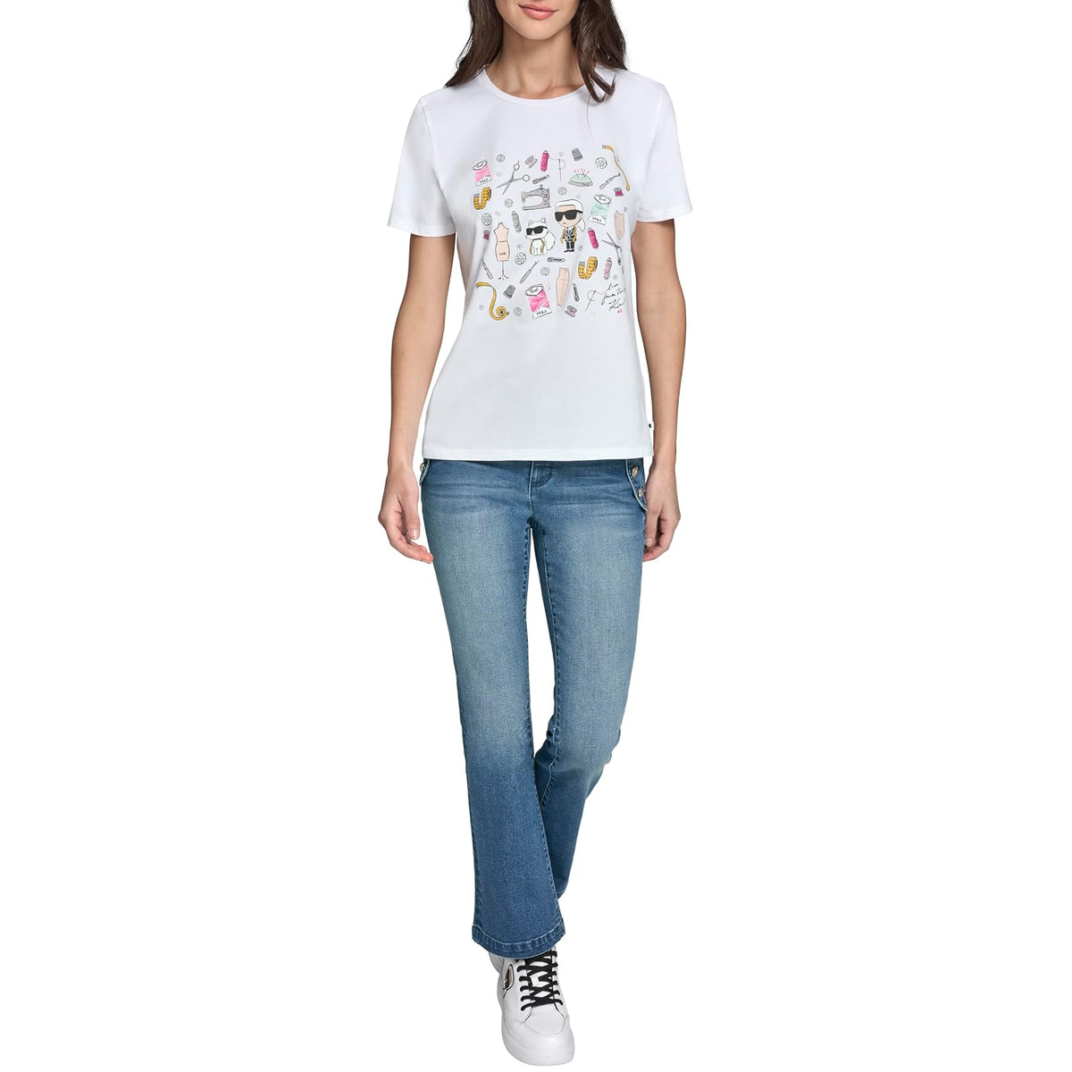 Karl Lagerfeld - Playera de Manga Corta con Cuello Redondo para Mujer