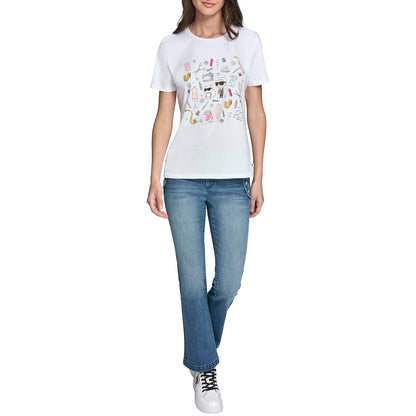 Karl Lagerfeld - Playera de Manga Corta con Cuello Redondo para Mujer