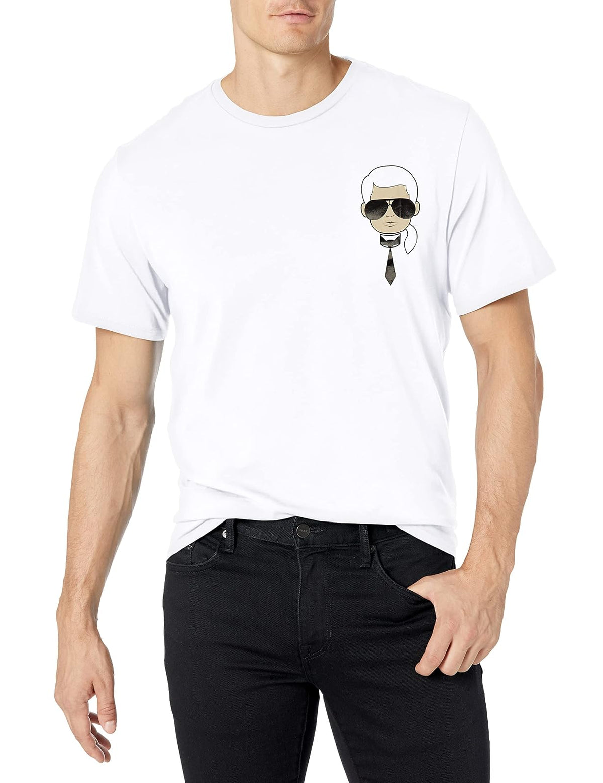 Karl Lagerfeld - Playera clásica de Manga Corta con Cuello Redondo para Hombre - M - Blanco