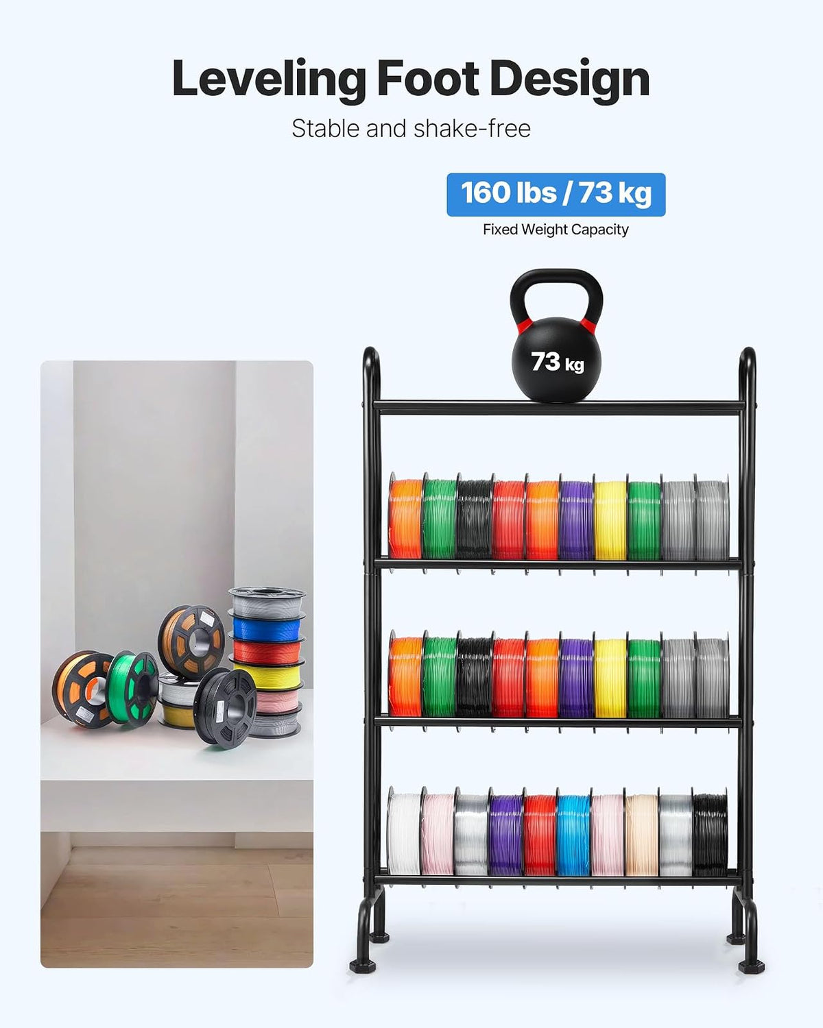 VEVOR Estante de Almacenamiento de Filamentos de 4 Niveles para Impresión 3D Soporte de Metal para Bobinas de Filamento con Ruedas 750 x 455 x 1230 mm para Estudios, Talleres, Oficinas, Negro
