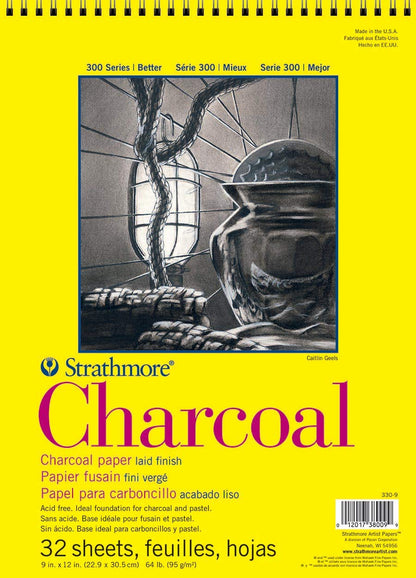 Strathmore Bloc de Papel de carbón Serie 300, Encuadernado con Alambre Superior, 9 x 12 Pulgadas, 32 Hojas (64 lb/95 g), Papel de Artista para Adultos y Estudiantes, carbón y Pastel